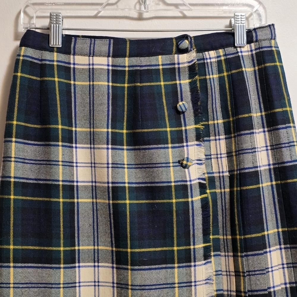 Vintage Surrey Classic Plaid Pure Wool Pleated Kilt Wrap Skirt - Picture 4 of 11